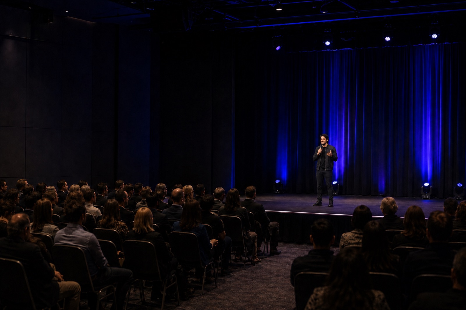 Elijah Evynn presenting to a conference audience